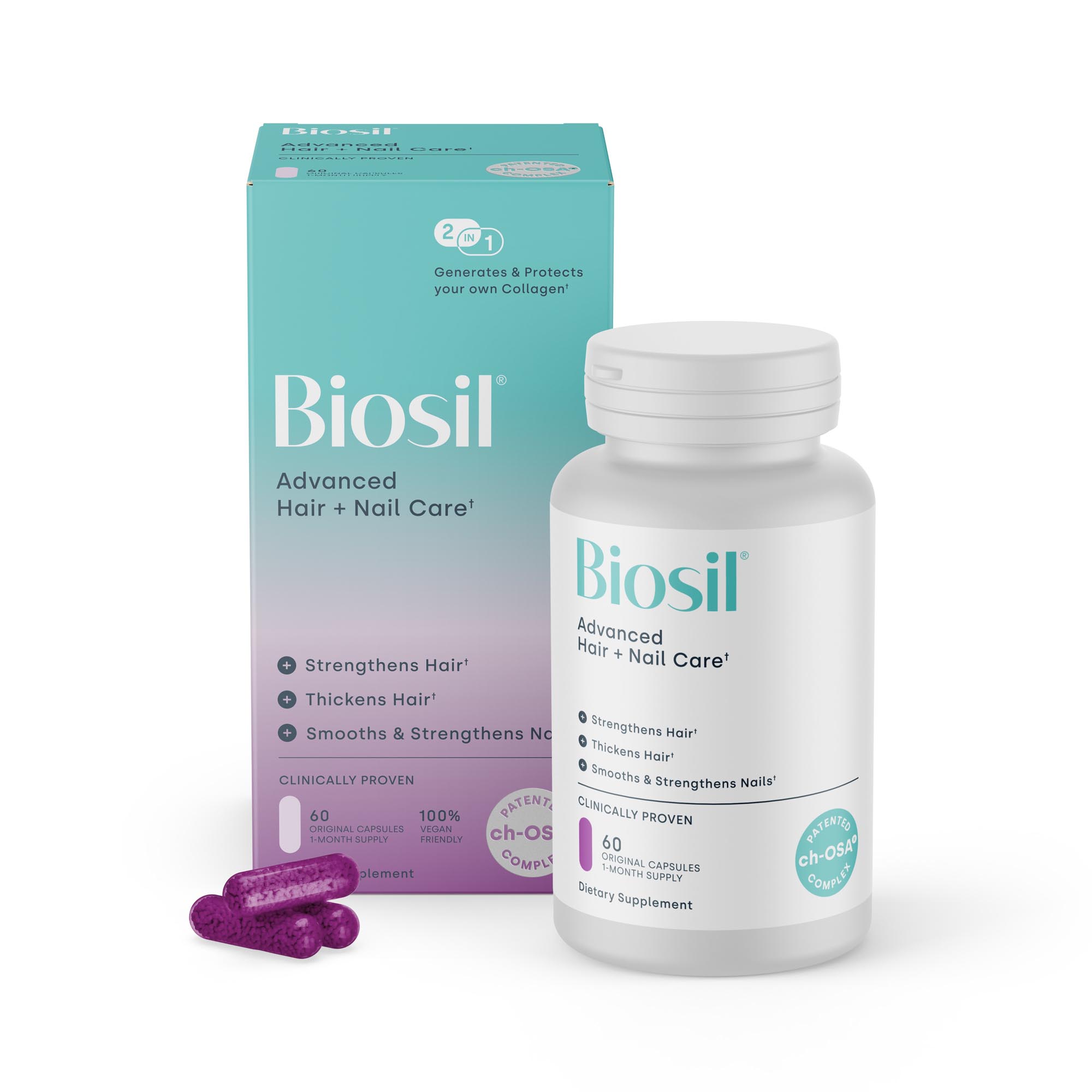 Biosil_AdvancedHairNailCare_60_Front Advanced Hair + Nail Care ch-OSA w/Biotin 60 ct - Image 1